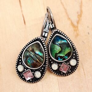 Lia Sophia "Fortune" Matte Silver Tone with Genuine Abalone Drop Earrings
